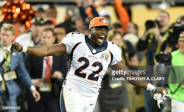 Anderson of the Denver Broncos celebrates after Super Bowl 50 at Levi's Stadium in Santa Clara, California February 7, 2016. The Broncos beat the...