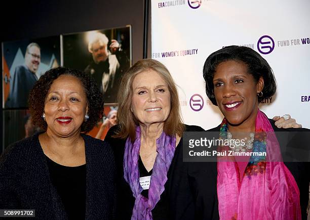 Carol Jenkins, Gloria Steinem and Teresa Younger attend A Night Of Comedy with Jane Fonda presented by the Fund For Women's Equality & ERA Coalition...