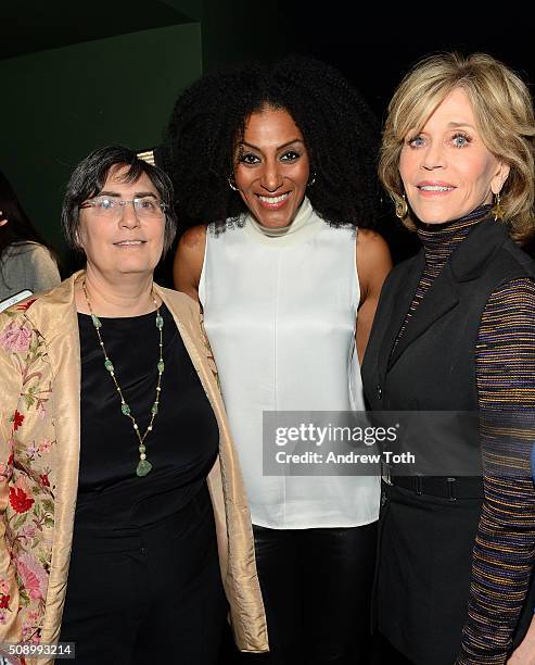 Jessica Neuwirth, Sarah Jones and Jane Fonda attend "A Night of Comedy with Jane Fonda: Fund for Women's Equality & the ERA Coalition" on February 7,...