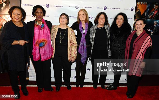 Carol Jenkins, Teresa Younger, Jessica Neuwirth, Gloria Steinem, Abigail Disney, Liz Young and Marcy Syms attend "A Night of Comedy with Jane Fonda:...