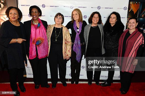 Carol Jenkins, Teresa Younger, Jessica Neuwirth, Gloria Steinem, Abigail Disney, Liz Young and Marcy Syms attend "A Night of Comedy with Jane Fonda:...