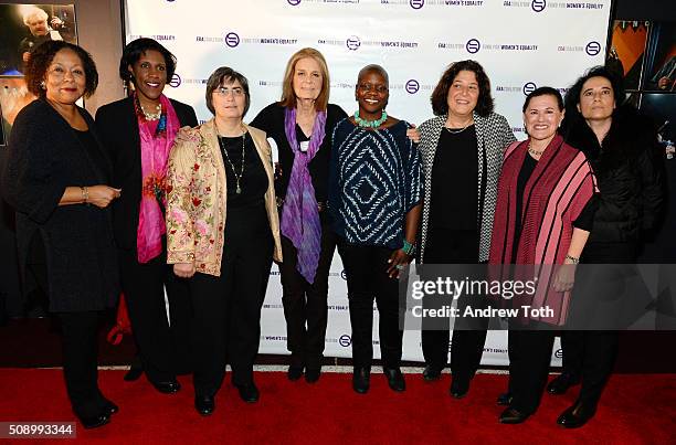Carol Jenkins, Teresa Younger, Jessica Neuwirth, Gloria Steinem, Agunda Okeyo, Abigail Disney, Marcy Syms and Liz Young attend "A Night of Comedy...