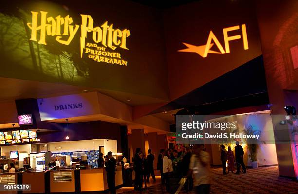 Logos are projected on the walls of the lobby of the Majestic 20 Theaters where the AFI Salute to Jack Valenti and special screening of Harry Potter...