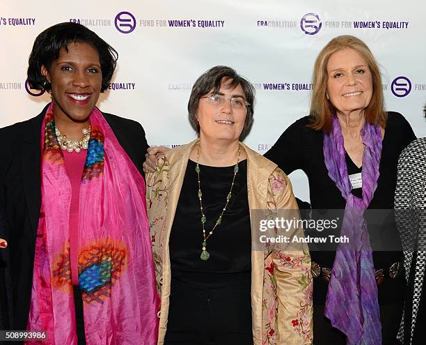 Teresa Younger, Jessica Neuwirth and Gloria Steinem attend "A Night of Comedy with Jane Fonda: Fund for Women's Equality & the ERA Coalition" on...
