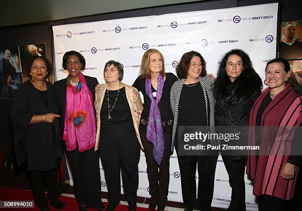 Carol Jenkins, Teresa Younger, Jessica Neuwirth, Gloria Steinem, Abigail Disney, Liz Young and Marcy Syms attend 'A Night of Comedy with Jane Fonda:...