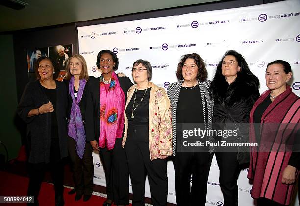 Carol Jenkins, Teresa Younger, Jessica Neuwirth, Gloria Steinem, Abigail Disney, Liz Young and Marcy Syms attend 'A Night of Comedy with Jane Fonda:...