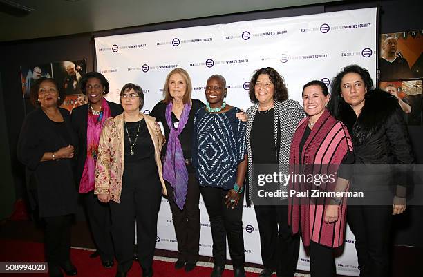 Carol Jenkins, Teresa Younger, Jessica Neuwirth, Gloria Steinem, Agunda Okeyo, Abigail Disney, Marcy Syms and Liz Young attend 'A Night of Comedy...