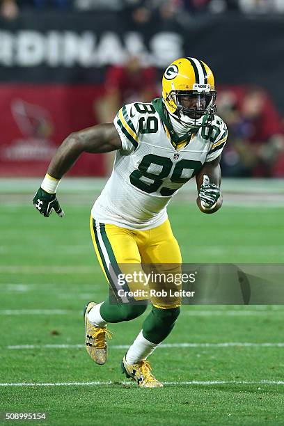 James Jones of the Green Bay Packers in action during the game against the Arizona Cardinals at University of Phoenix Stadium on January 16, 2016 in...