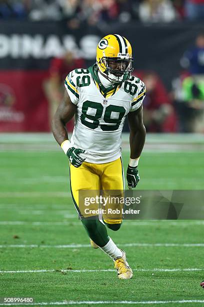 James Jones of the Green Bay Packers in action during the game against the Arizona Cardinals at University of Phoenix Stadium on January 16, 2016 in...