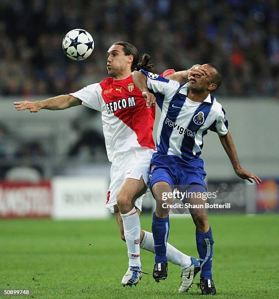 Dado Prso of Monaco battles with Costinha of FC Porto during the UEFA Champions League Final match between AS Monaco and FC Porto at the AufSchake...