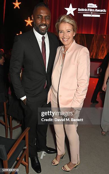 Idris Elba and Emma Thompson attend a champagne reception at the London Evening Standard British Film Awards at Television Centre on February 7, 2016...