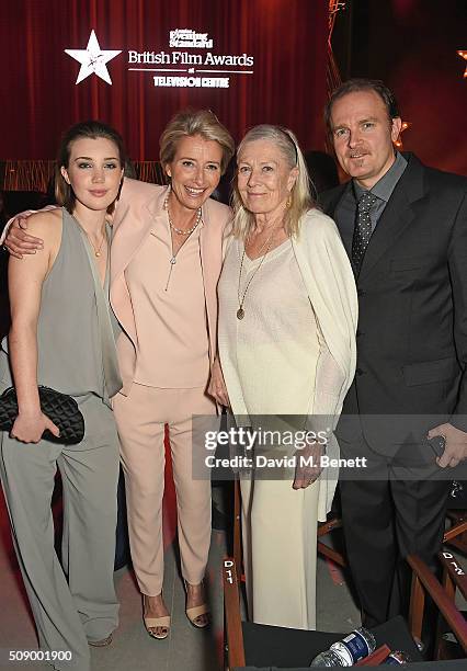 Gaia Romilly Wise, Emma Thompson, Vanessa Redgrave and Carlo Nero attend a champagne reception at the London Evening Standard British Film Awards at...