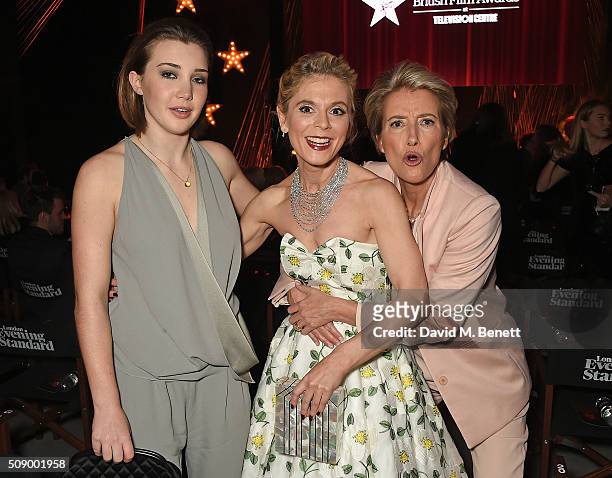 Gaia Romilly Wise, Emilia Fox and Emma Thompson attend a champagne reception at the London Evening Standard British Film Awards at Television Centre...