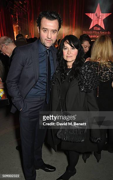 Daniel Mays and Louise Burton attend a champagne reception at the London Evening Standard British Film Awards at Television Centre on February 7,...