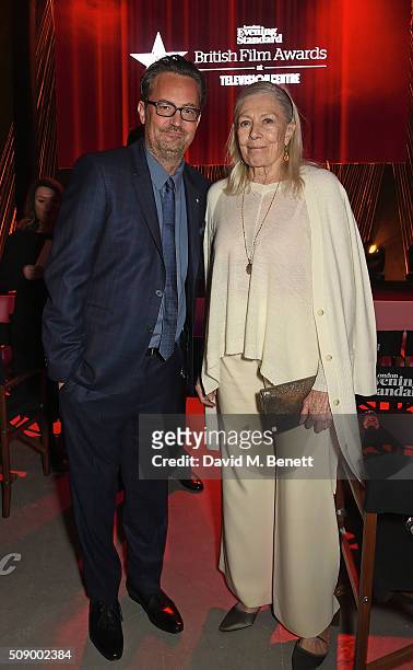 Matthew Perry and Vanessa Redgrave attend a champagne reception at the London Evening Standard British Film Awards at Television Centre on February...