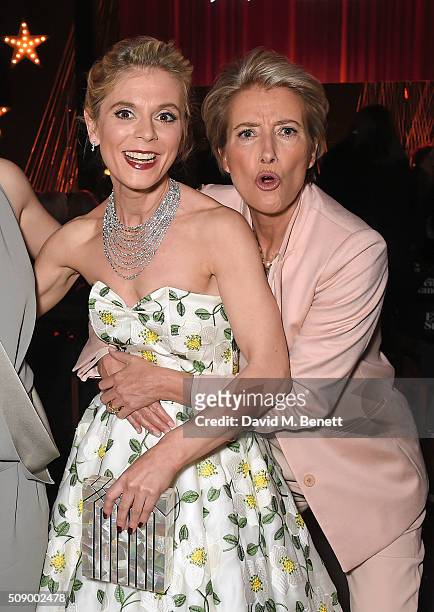 Emilia Fox and Emma Thompson attend a champagne reception at the London Evening Standard British Film Awards at Television Centre on February 7, 2016...