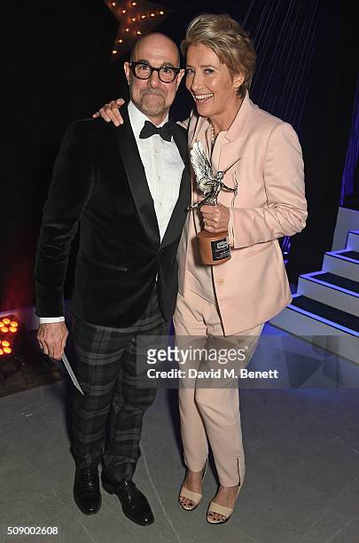 Stanley Tucci and Emma Thompson, winner of the Comedy Award for "The Legend Of Barney Thomson", attend the London Evening Standard British Film...