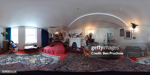 Recreation of Jimi Hendrix's bedroom is displayed at the Handel and Hendrix exhibition on February 8, 2016 in London, England. The permanent...