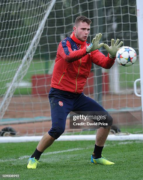 Ryan Huddart of Arsenal the U19 team during their training session at London Colney on February 8, 2016 in St Albans, England.