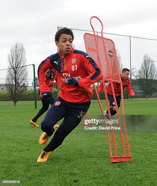 Donyell Malen of Arsenal the U19 team during their training session at London Colney on February 8, 2016 in St Albans, England.