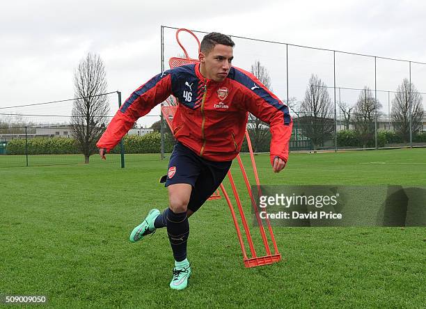 Ismael Bennancer of Arsenal the U19 team during their training session at London Colney on February 8, 2016 in St Albans, England.