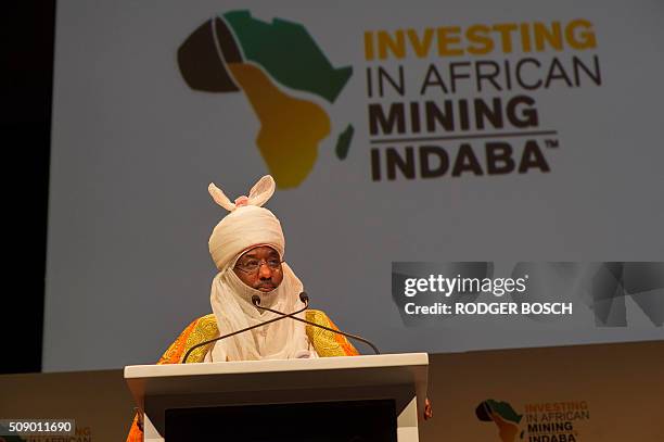 Lamido Sanusi, Emir of Kano, in Nigeria, and Chairman of the Black Rhino Group speaks on the first day of the Mining Indaba 2016 Conference on...