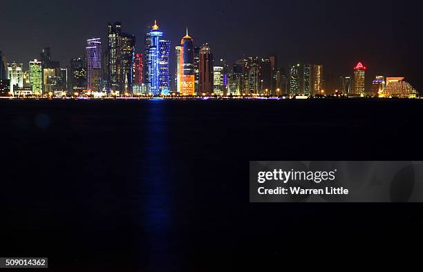 The West Bay skyline of Doha, Qatar's capital city, as seen from the Corniche ahead of the 2022 FIFA World Cup Qatar on December 29, 2015 in Doha,...