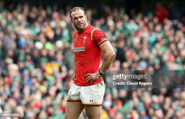 Jamie Roberts of Wales looks on during the RBS Six Nations match between Ireland and Wales at the Aviva Stadium on February 7, 2016 in Dublin,...