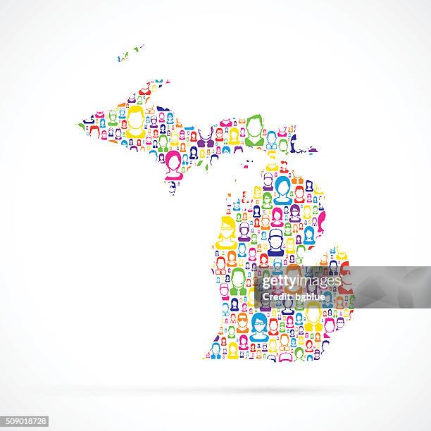 michigan map with people - michigan stock illustrations