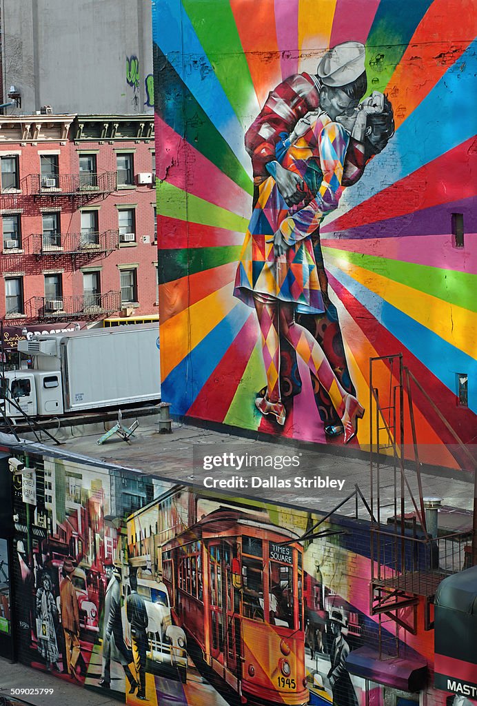 Brightly painted city walls in NYC, USA