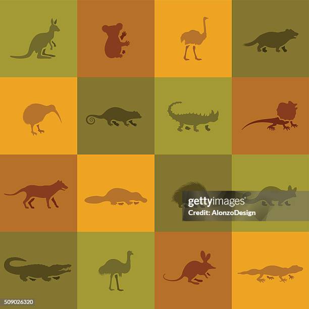 stockillustraties, clipart, cartoons en iconen met australian animal icons - australian animals illustration