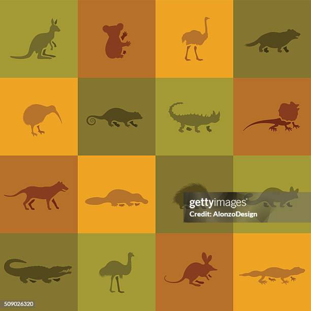 australian animal icons - living organism stock illustrations