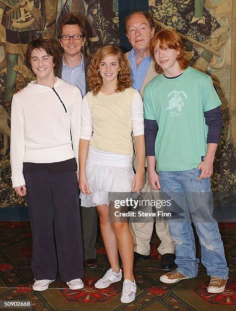 Actors Daniel Radcliffe , Gary Oldman , Emma Watson, Michael Gambon and Rupert Grint pose at photocall ahead of Sunday's UK premiere of "Harry Potter...