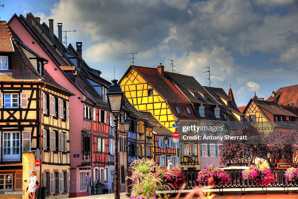 Floral bridge and houses in Colmar