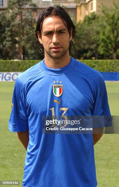 Alessandro Nesta of the Italian footlball team poses for photographer on May 27, 2004 at Coverciano sports ground in Florence, Italy. The Italian...