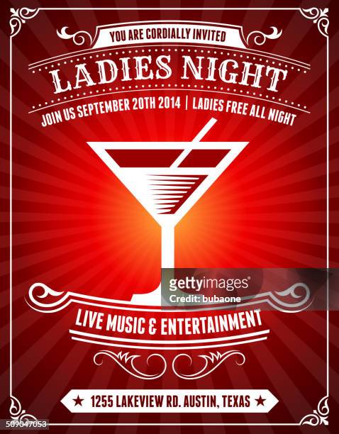ladies night poster auf rotem hintergrund - girls night stock-grafiken, -clipart, -cartoons und -symbole