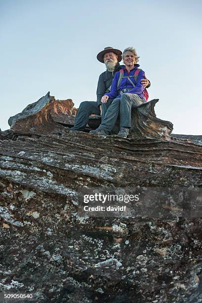 senior couple looking at view while bushwalking in australia - blue mountains australia stock pictures, royalty-free photos & images