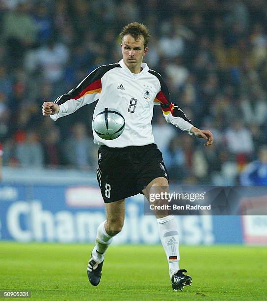Dietmar Hamann of Germany in action during the international friendly match between Germany and Malta at the Dreistadion on May 27, 2004 in Freiburg,...