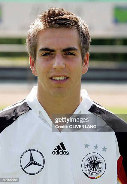 Portrait of German defender Philipp Lahm, taken in Winden 28 May 2004, during the presentation of the German football team ahead of the Euro2004 in...