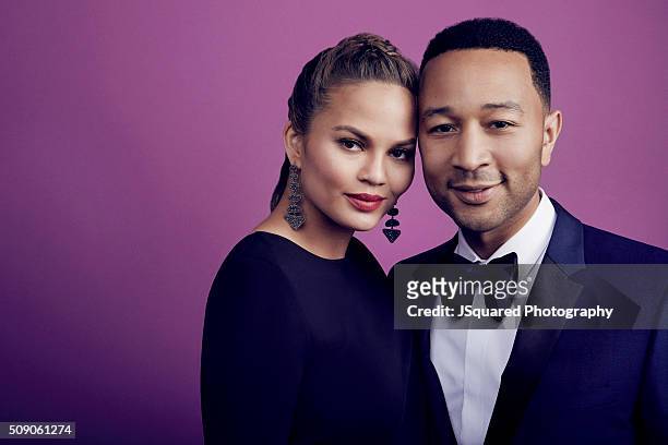 Model Chrissy Teigen and husband John Legend pose for a portrait during the 47th NAACP Image Awards presented by TV One at Pasadena Civic Auditorium...
