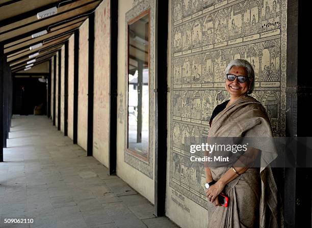 Ruchira Ghose, Chairperson of Crafts Museum, poses for a profile shoot at Pragati Maidan on February 17, 2015 in New Delhi, India.