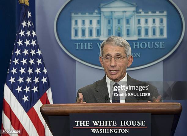 Dr. Anthony Fauci, Director of NIH/NIAID speaks about the Zika virus during the daily press briefing in the Brady Press Briefing Room at the White...