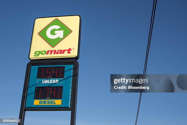 Fuel prices are displayed on a sign outside a Go Mart Inc. Gas station in Rockbridge, Ohio, U.S., on Saturday, Feb. 6, 2016. Thanks to a glut of oil...