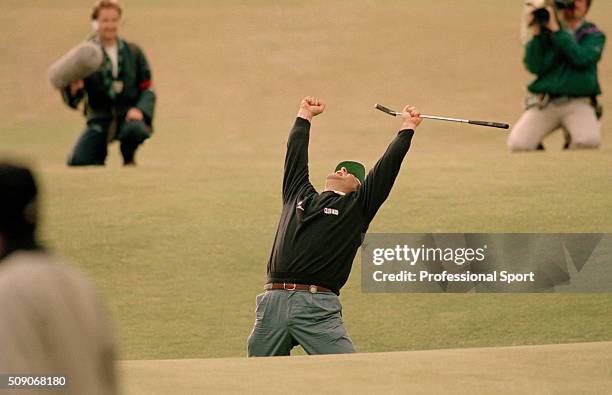 Costantino Rocca of Italy celebrates making the Play-Off during the British Open Golf Championship held at The Old Course in St Andrews, Scotland on...