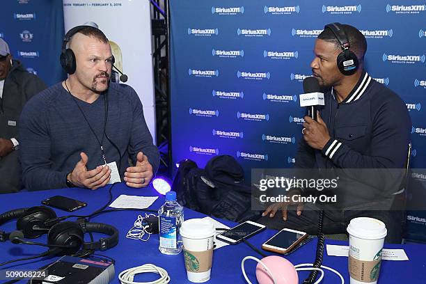 Jamie Foxx visits the SiriusXM set at Super Bowl 50 Radio Row at the Moscone Center on February 5, 2016 in San Francisco, California.