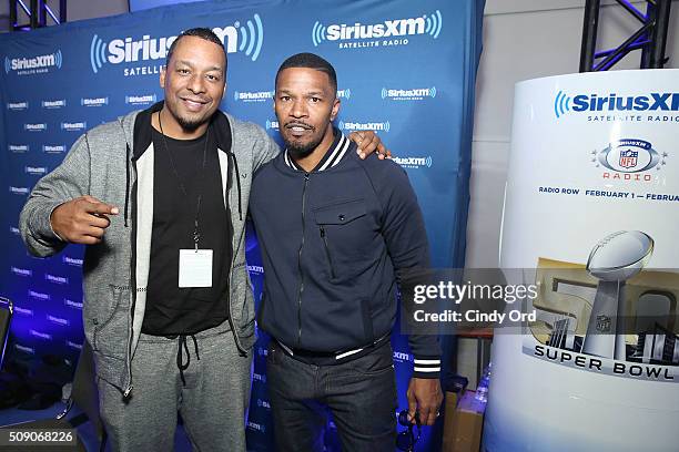 Jamie Foxx visits the SiriusXM set at Super Bowl 50 Radio Row at the Moscone Center on February 5, 2016 in San Francisco, California.