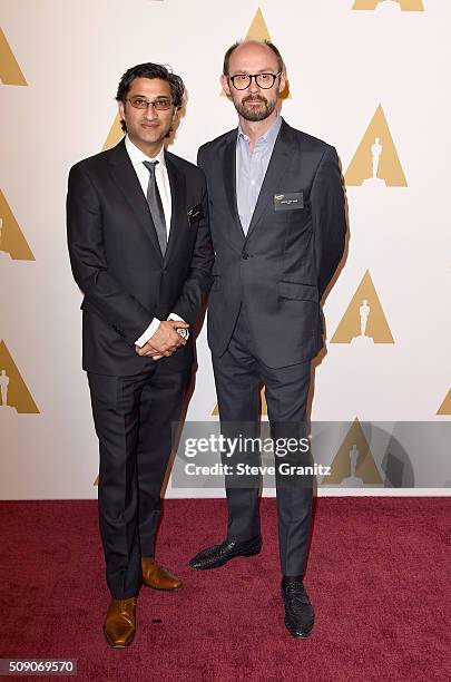 Director Asif Kapadia and producer/writer James Gay-Rees attend the 88th Annual Academy Awards nominee luncheon on February 8, 2016 in Beverly Hills,...