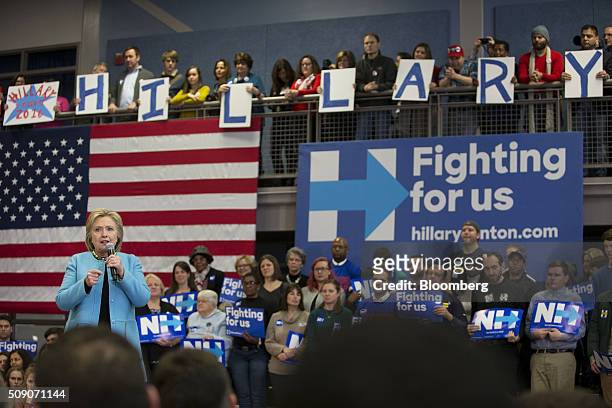 Hillary Clinton, former Secretary of State and 2016 Democratic presidential candidate, speaks during a campaign event in Manchester, New Hampshire,...