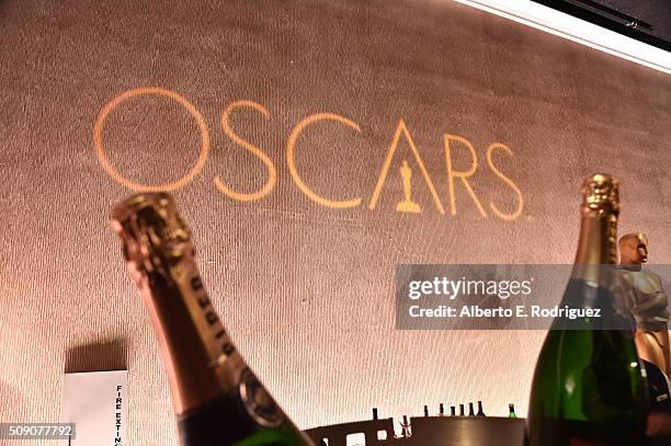 View of the Oscars logo at the 88th Annual Academy Awards nominee luncheon on February 8, 2016 in Beverly Hills, California.