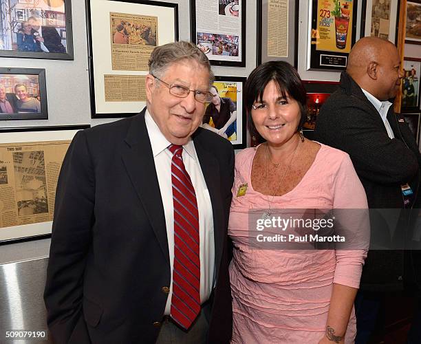 Former New Hampshire Governor John Sununu and Red Arrow Diner owner Carol Lawrence at SiriusXM Broadcasts' New Hampshire Primary Coverage Live From...